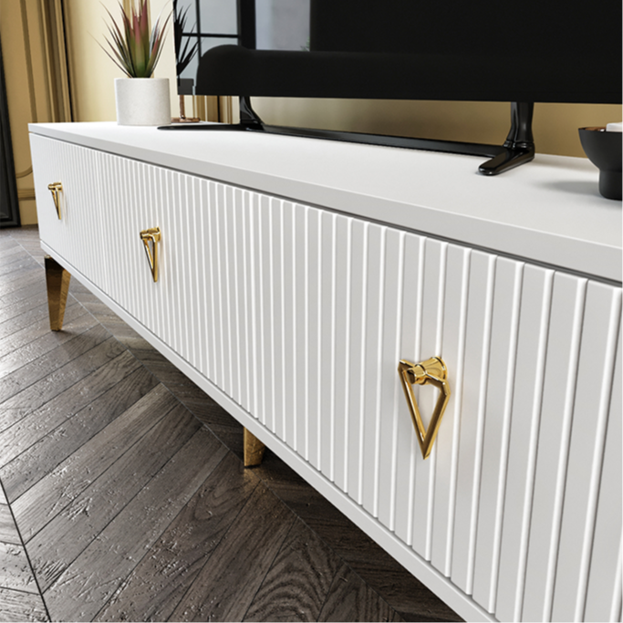 150 cm beyaz gold TV sehpası MDF membran kapak tasarımı