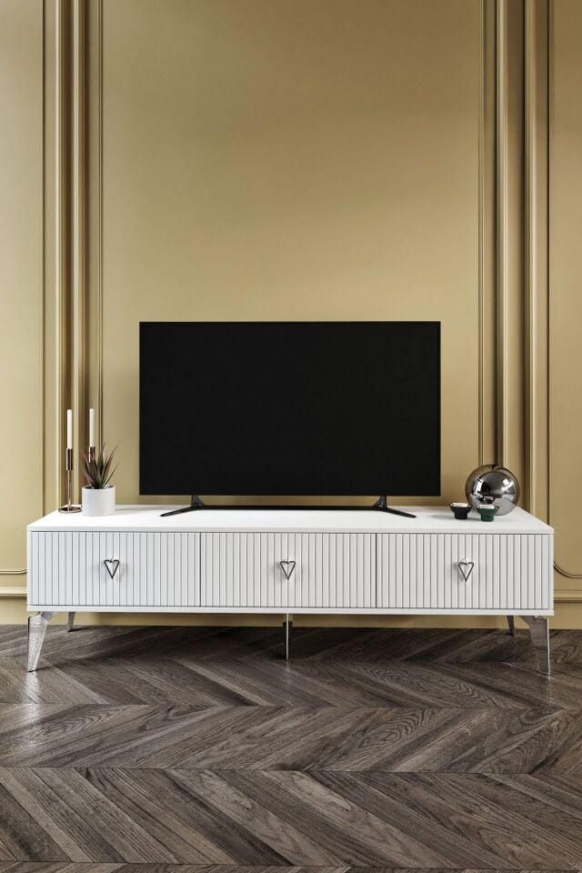 150 CM ZEUGMA MDF MEBRAN KAPAK BEYAZ GÜMÜŞ