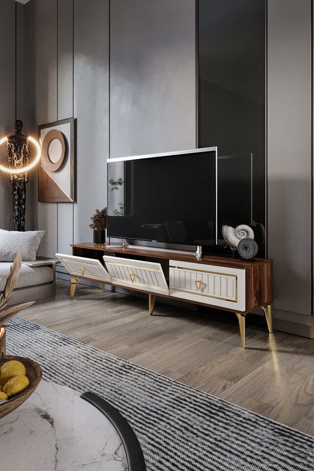 150 Cm Klas Mdf Mebran Kapak Ekru Ceviz Gold