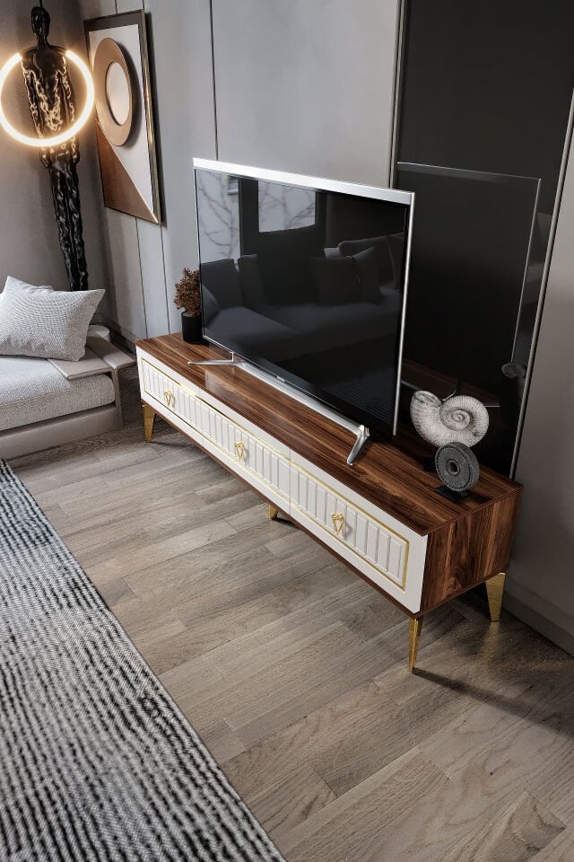 150 Cm Klas Mdf Mebran Kapak Ekru Ceviz Gold