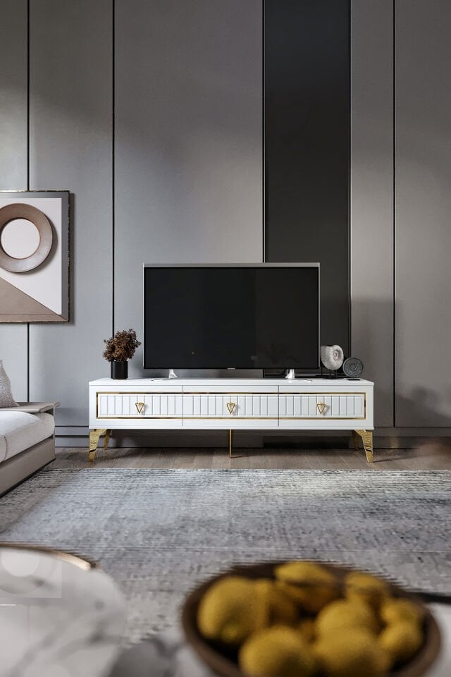 150 Cm Klas Mdf Mebran Kapak Beyaz Gold