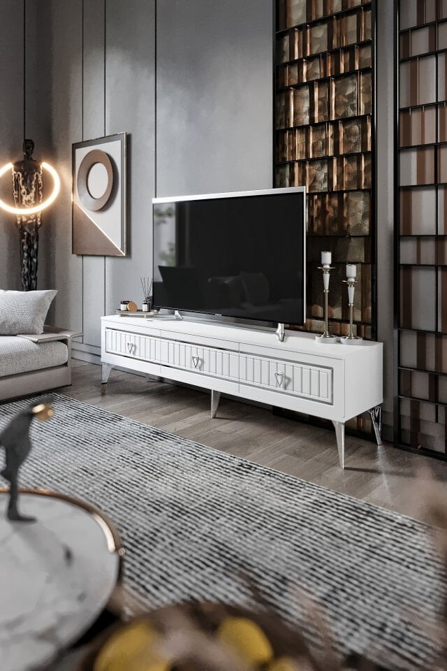 150 Cm Klas Mdf Mebran Kapak Beyaz Gümüş