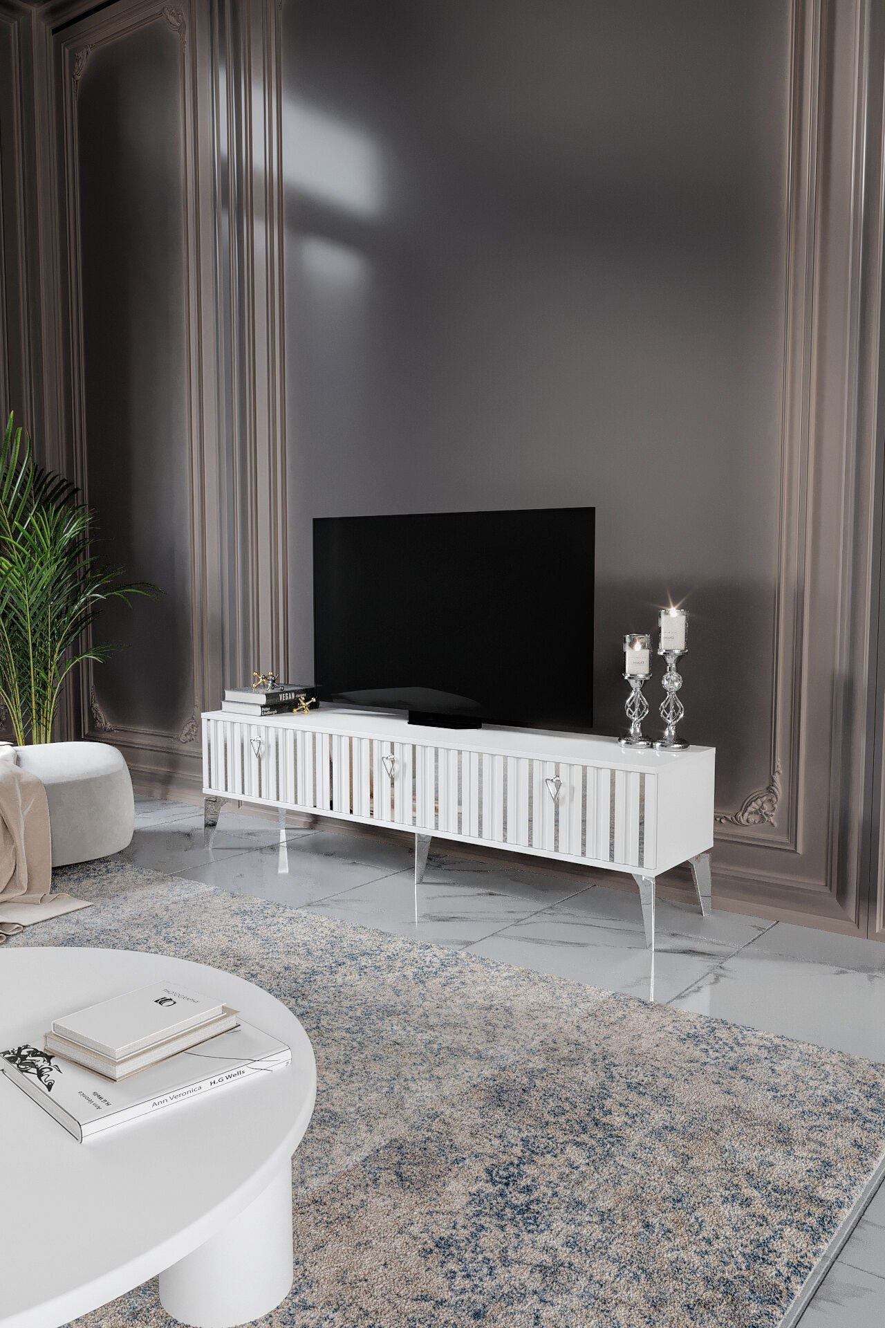 150 Cm Dubai Mdf Mebran Kapak Beyaz Gümüş