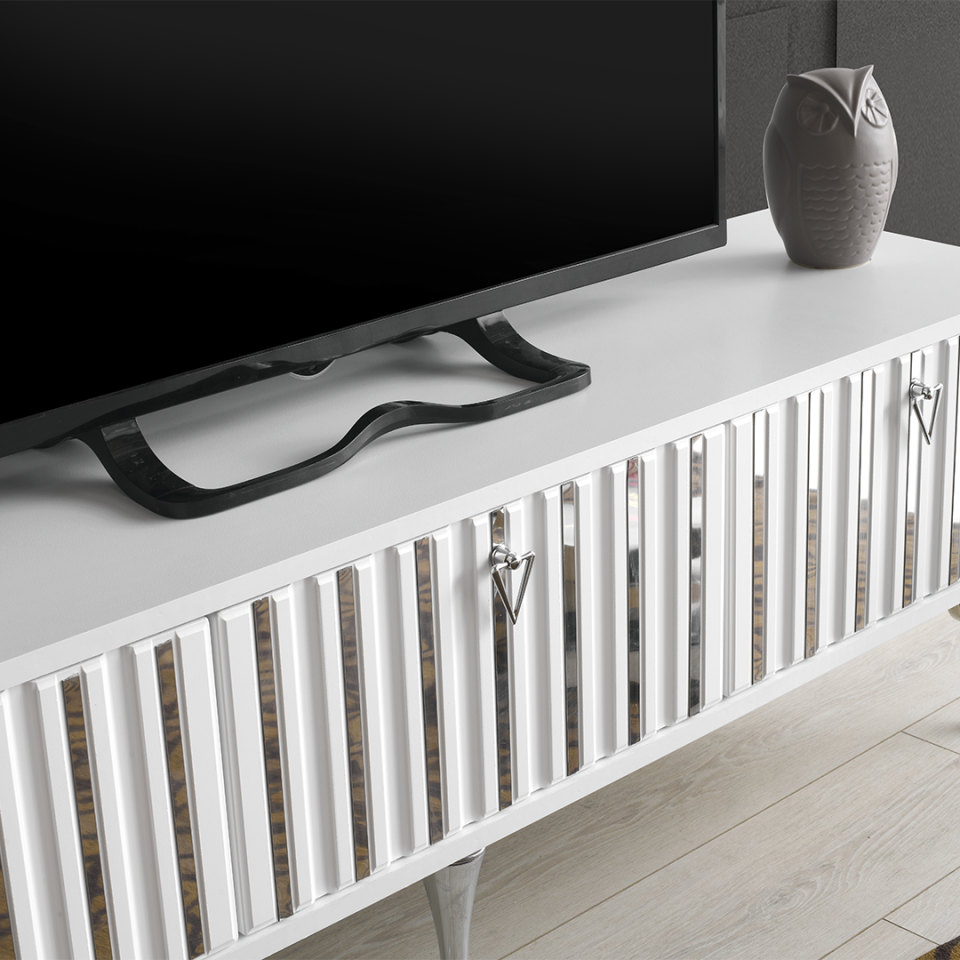 MapaHomeLiving 150 cm beyaz-gümüş TV sehpası MDF mebran tasarım