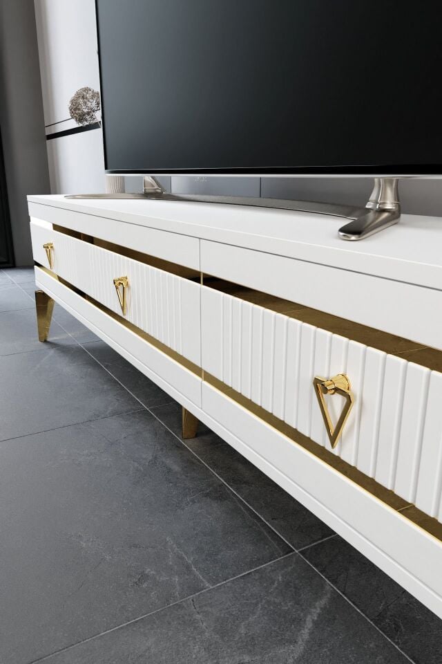 180 CM KORDON MDF MEBRAN KAPAK BEYAZ GOLD