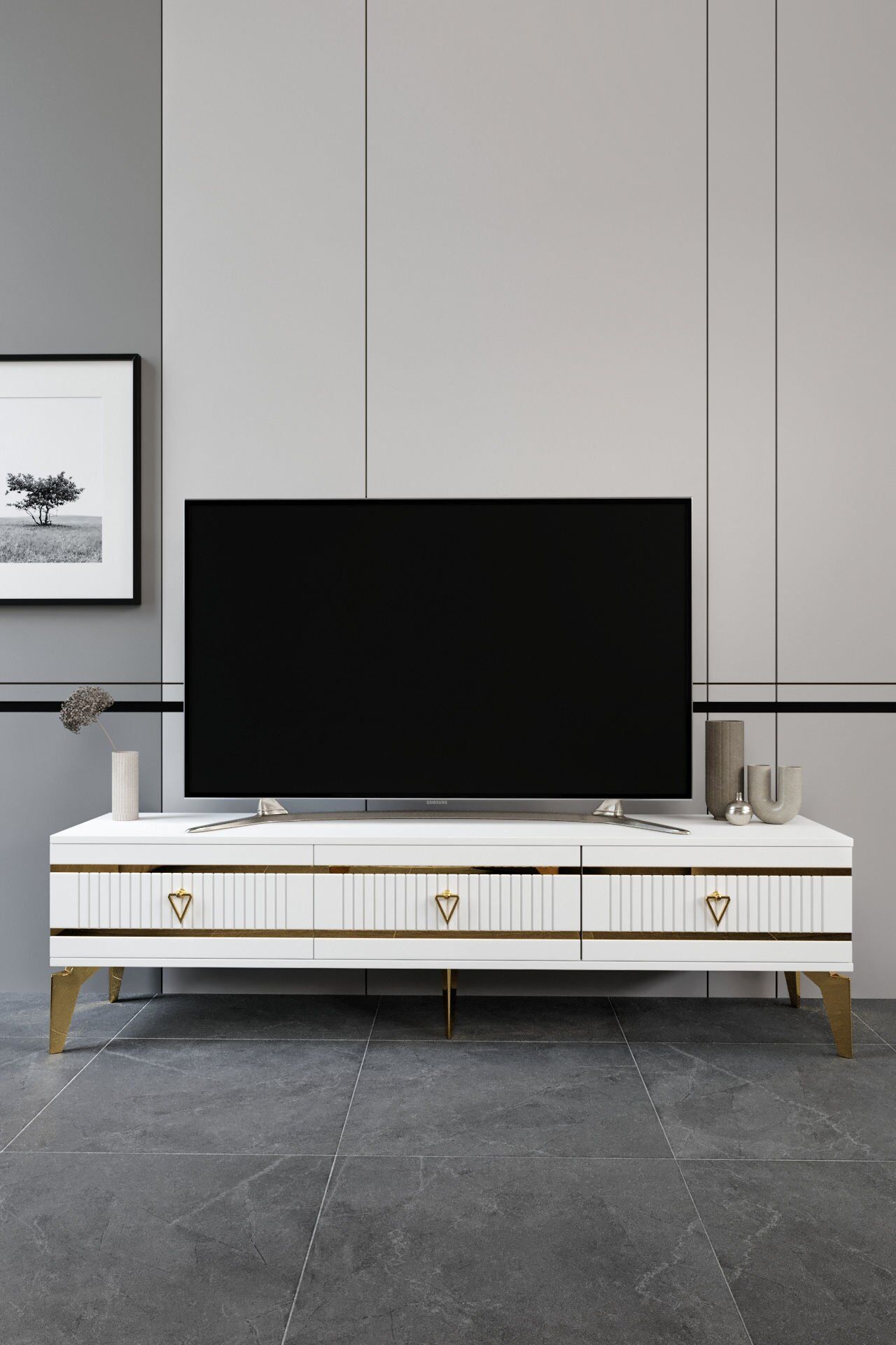 180 CM KORDON MDF MEBRAN KAPAK BEYAZ GOLD