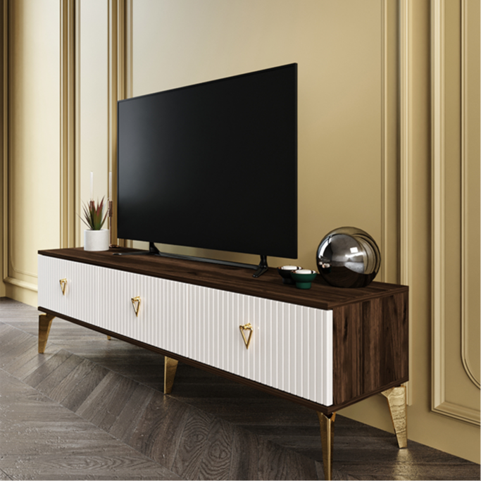 ekru ceviz gold 180 cm Zeugma TV sehpası MDF membran kapak dekor