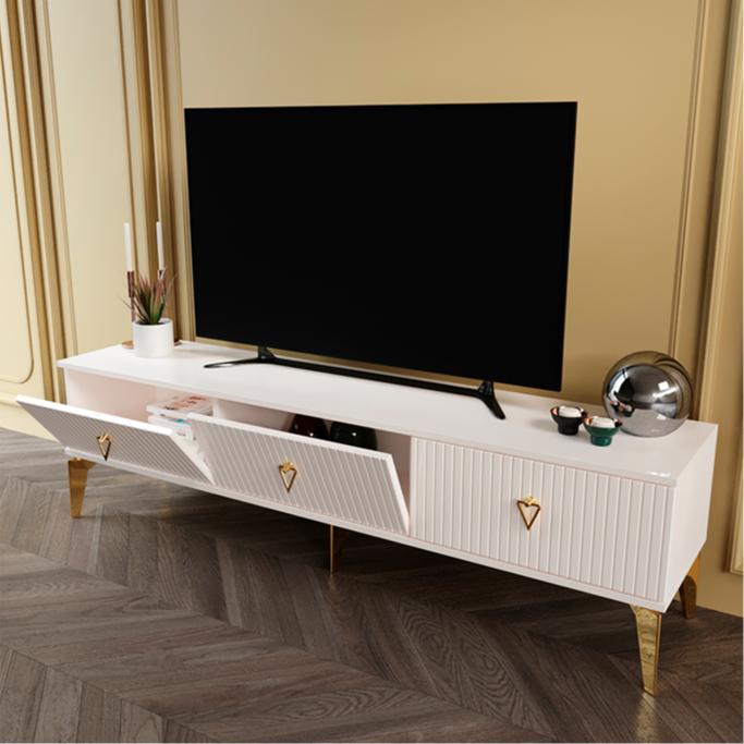 MapaHomeLiving 180 cm Zeugma ekru gold TV sehpası modern tasarım