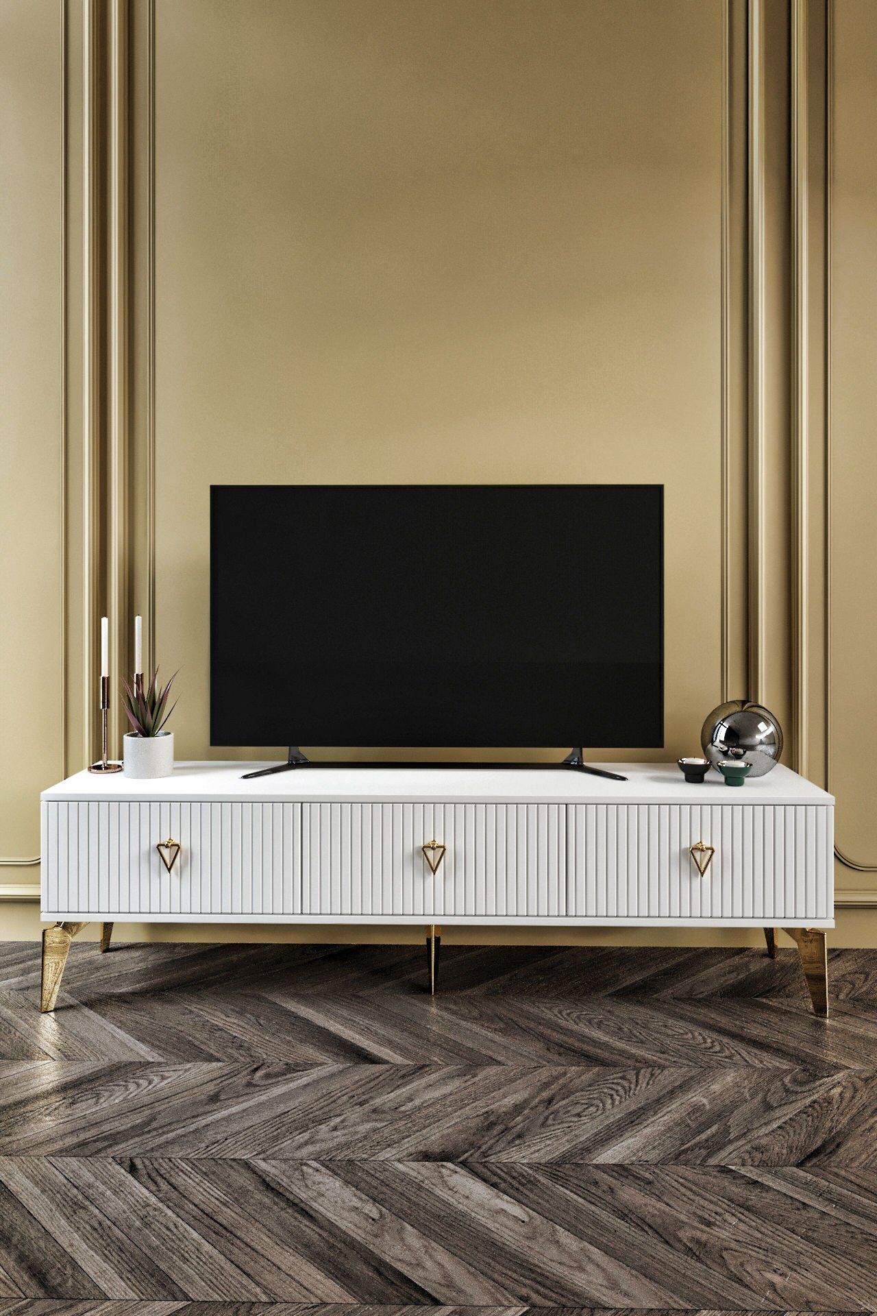 180 CM ZEUGMA MDF MEBRAN KAPAK BEYAZ GOLD