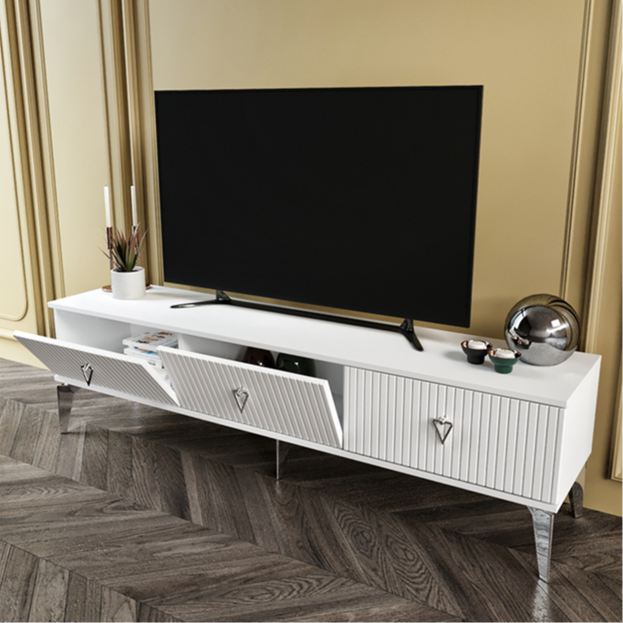 MapaHomeLiving 180 cm Zeugma beyaz gümüş TV sehpası tasarımı