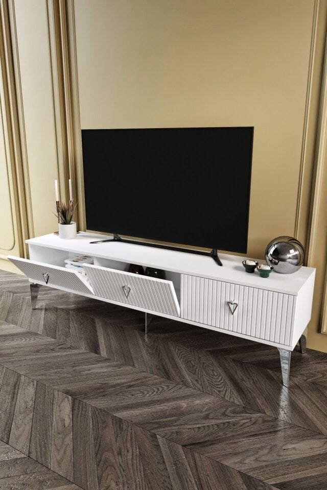 180 CM ZEUGMA MDF MEBRAN KAPAK BEYAZ GÜMÜŞ