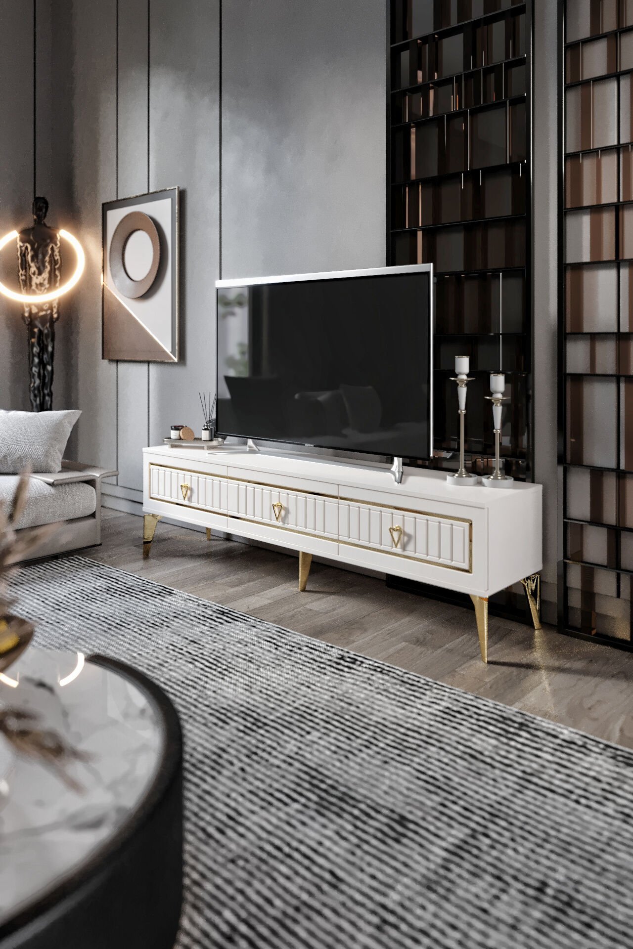 180 Cm Klas Mdf Mebran Kapak Ekru Gold