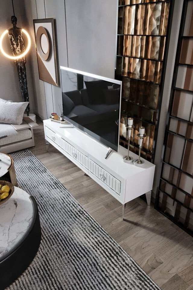 180 Cm Klas Mdf Mebran Kapak Beyaz Gümüş