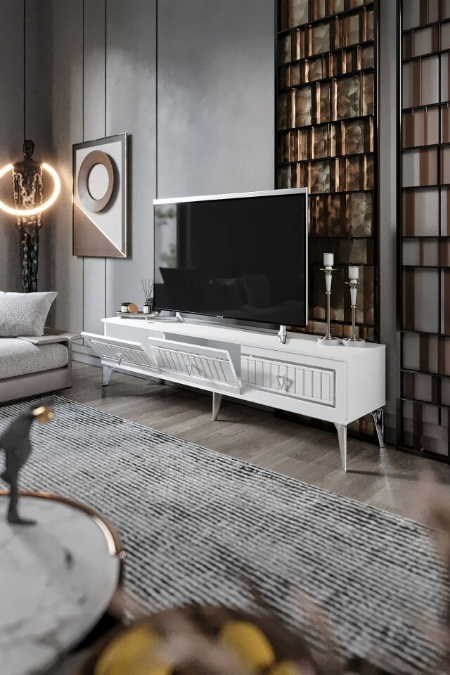 180 Cm Klas Mdf Mebran Kapak Beyaz Gümüş