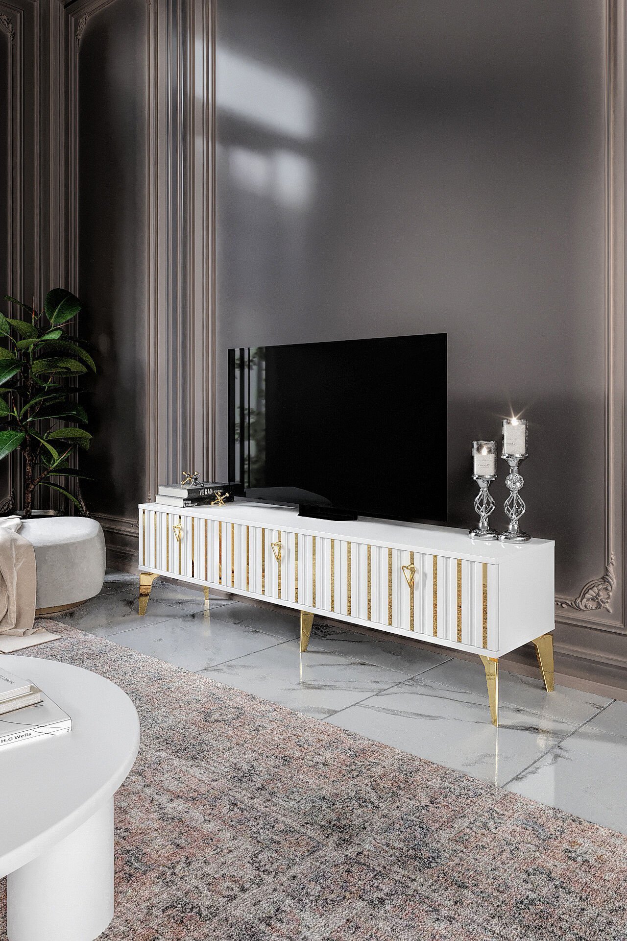 180 Cm Dubai Mdf Mebran Kapak Beyaz Gold