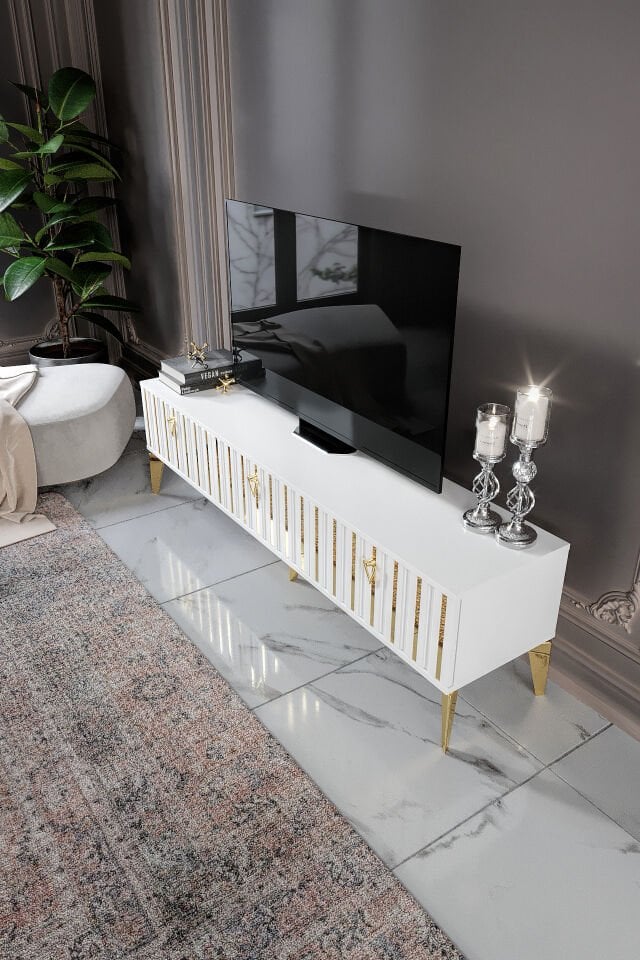 180 Cm Dubai Mdf Mebran Kapak Beyaz Gold