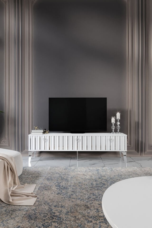 180 Cm Dubai Mdf Mebran Kapak Beyaz Gümüş