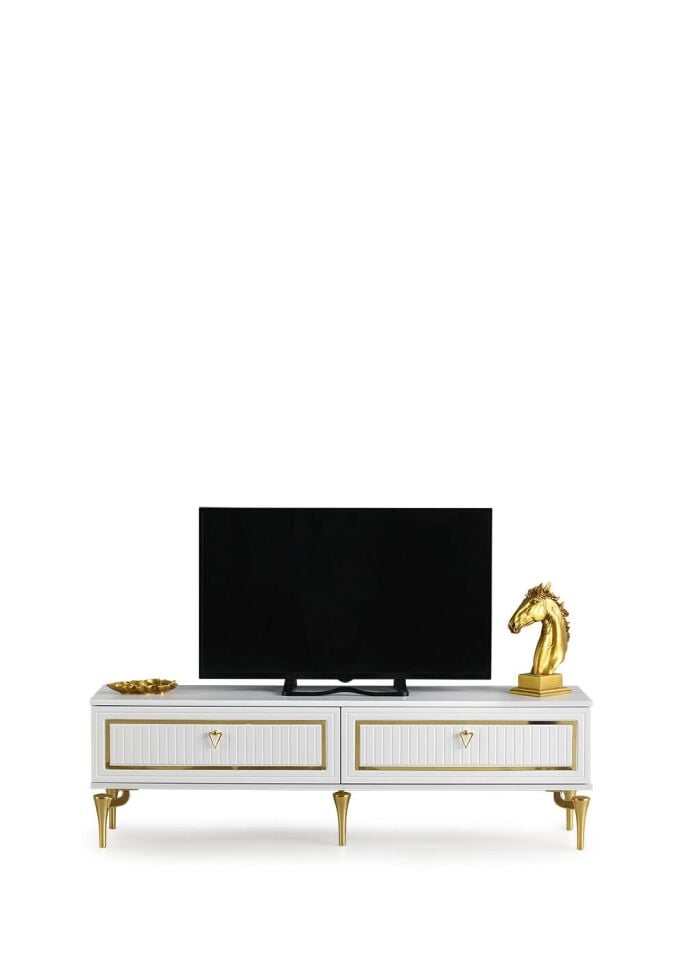 180 CM TREND METAL AYAK-MDF MEBRAN KAPAK TV SEHPASI BEYAZ - GOLD