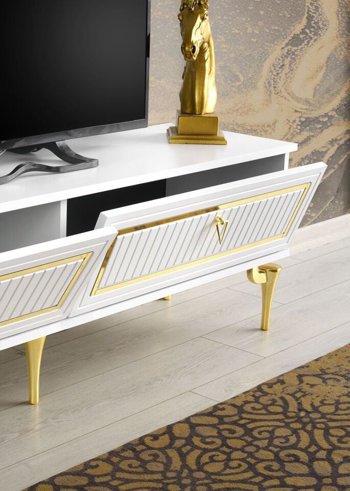 180 CM TREND METAL AYAK-MDF MEBRAN KAPAK TV SEHPASI BEYAZ - GOLD