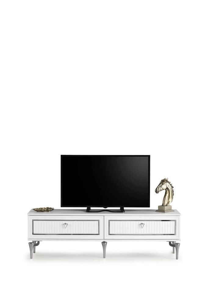 180 CM TREND METAL AYAK-MDF MEBRAN KAPAK TV SEHPASI BEYAZ - GOLD