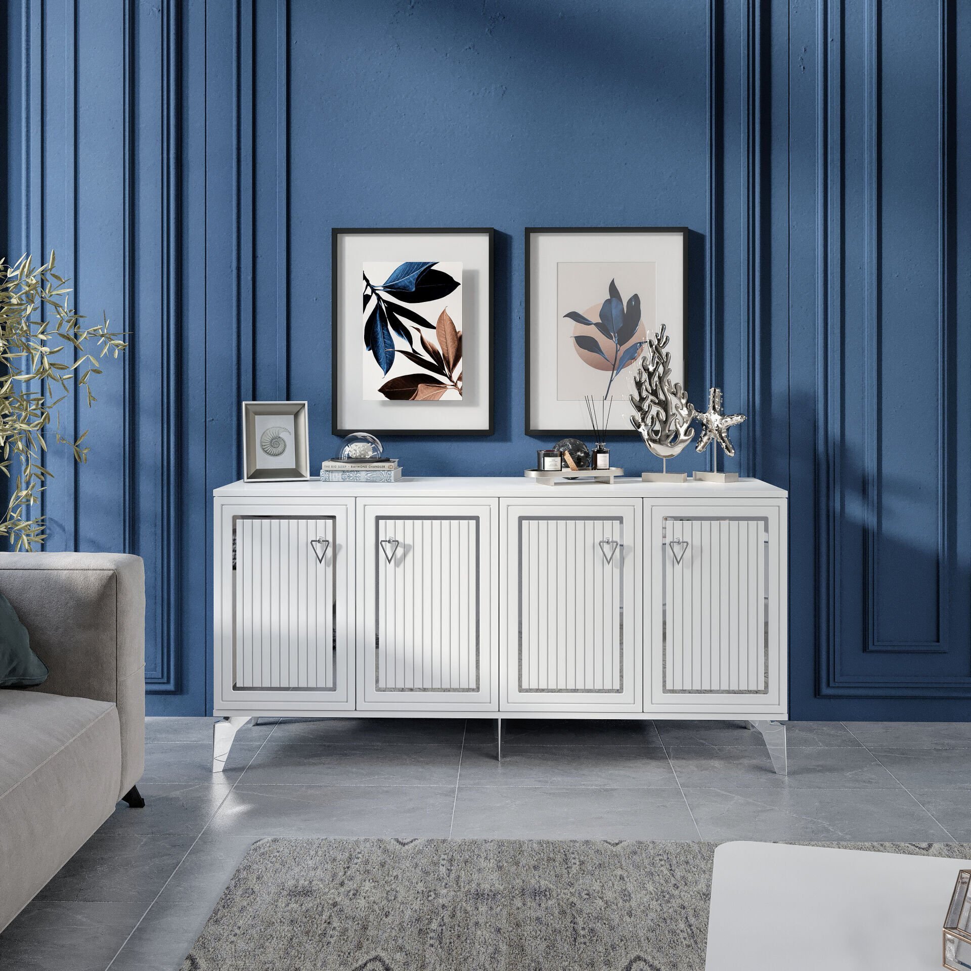 Trend modern konsol 160 cm beyaz gümüş modern tasarım