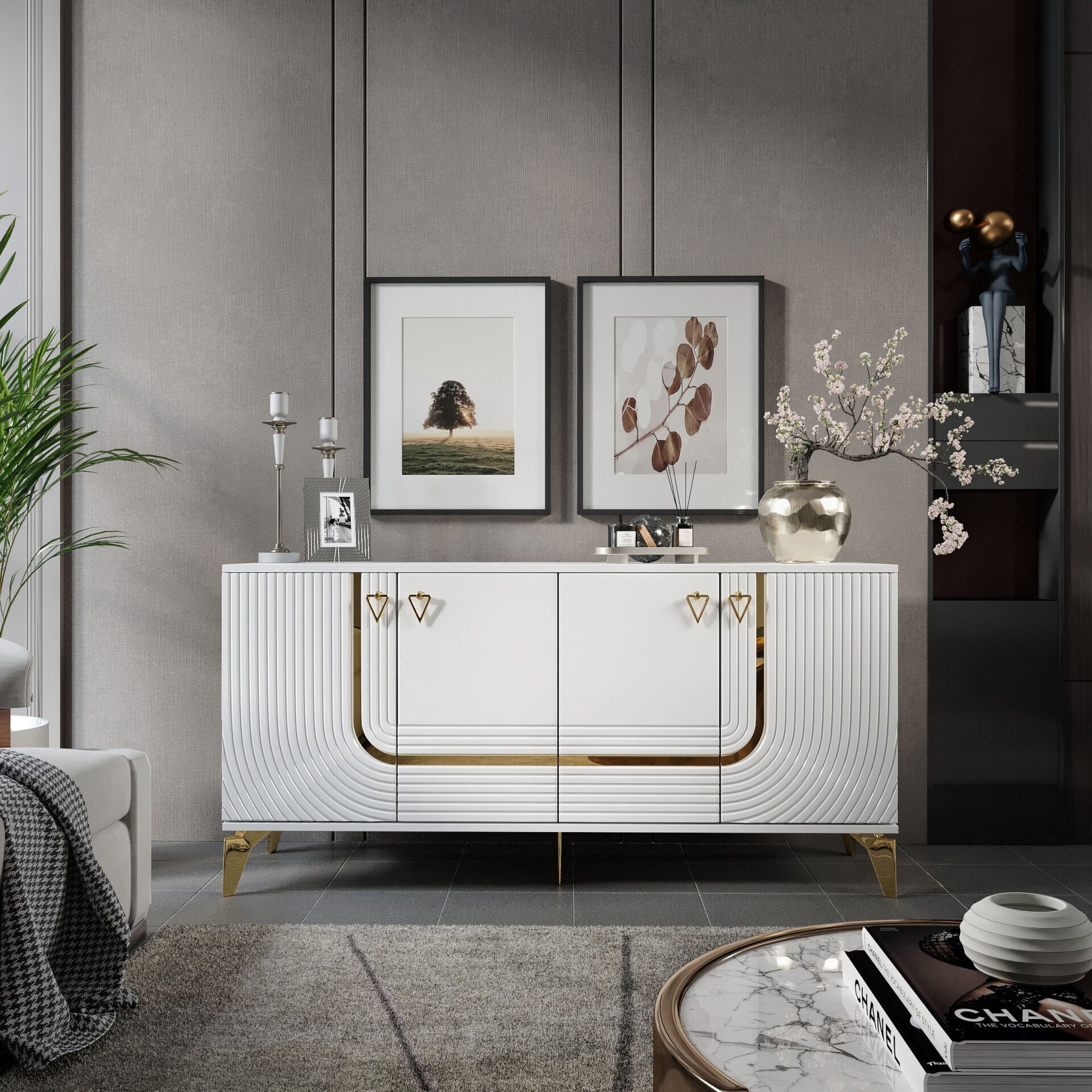 Art konsol 160 cm beyaz gold modern tasarım konsol