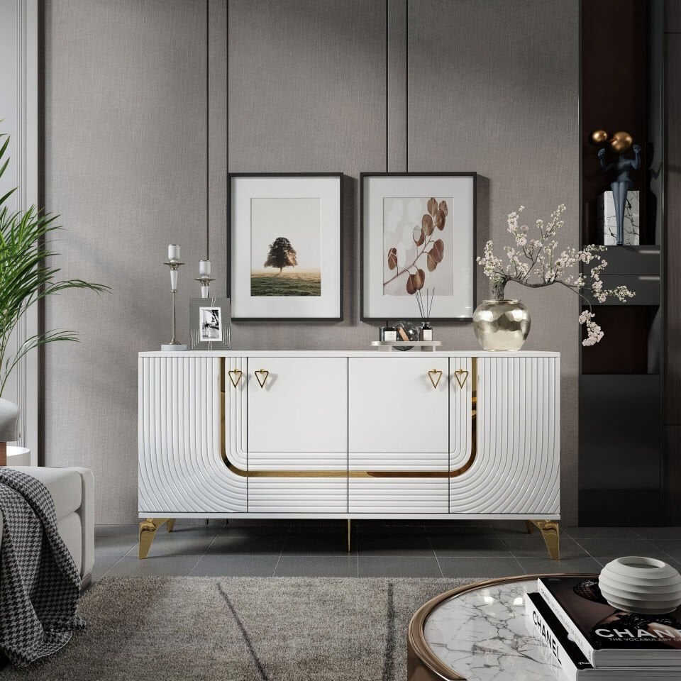 Art konsol 160 cm beyaz gold modern tasarım konsol