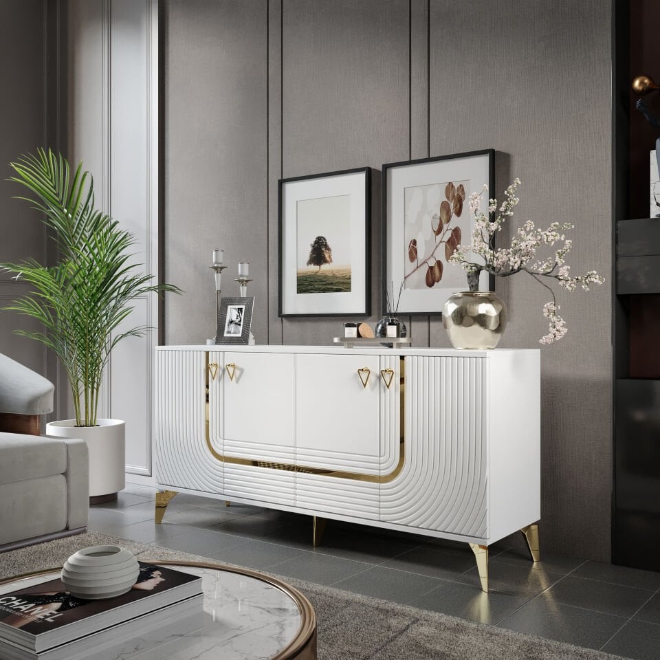 Art Konsol 4 Kapaklı 160 cm - Beyaz Gold