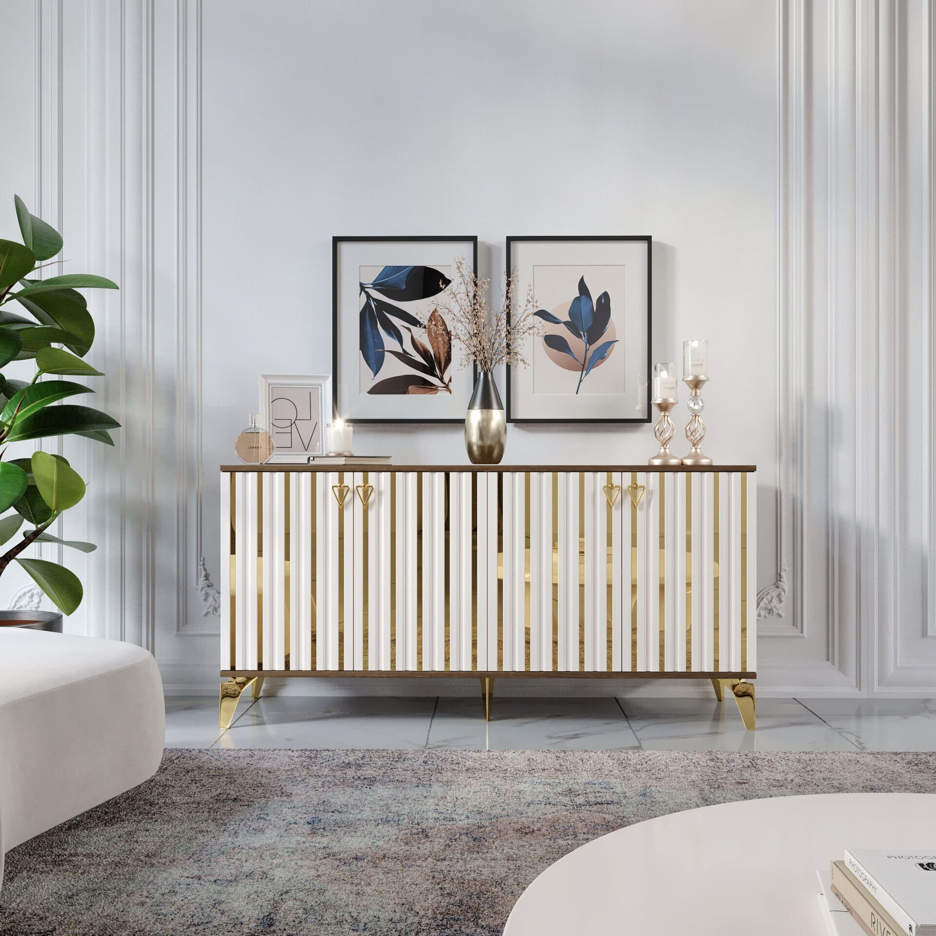 Dubai modern konsol 160 cm ekru ceviz modern tasarım