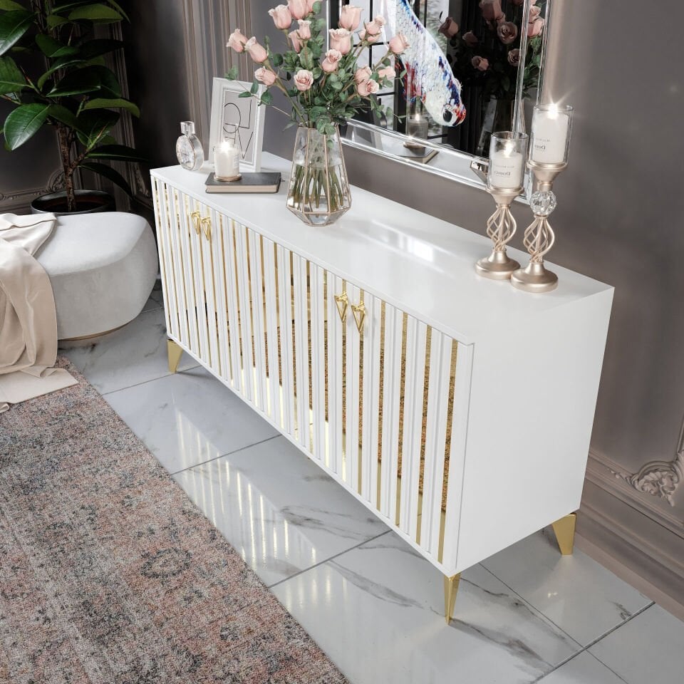 Metal kulplu Dubai konsol beyaz gold detaylı şık görünüm