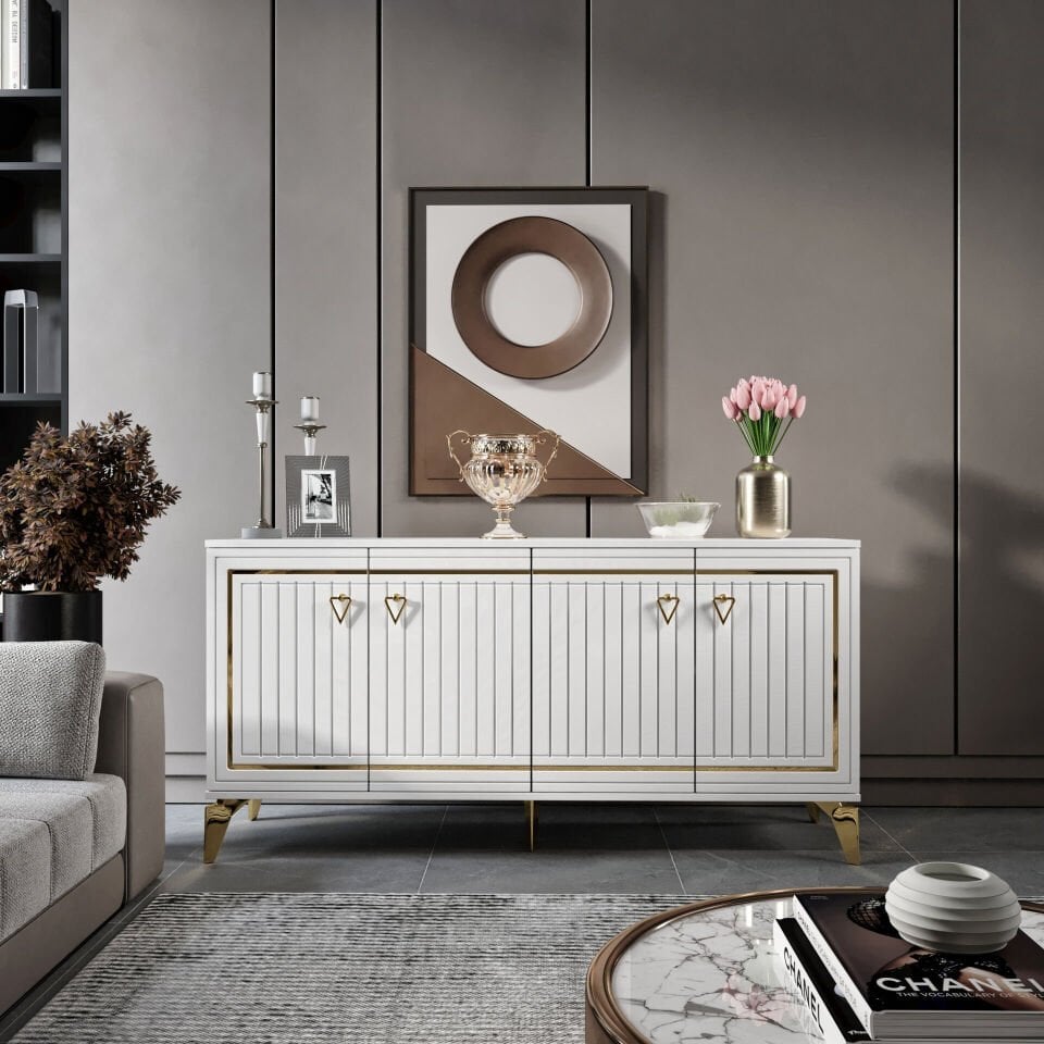 Klas modern konsol 160 cm beyaz gold modern tasarım