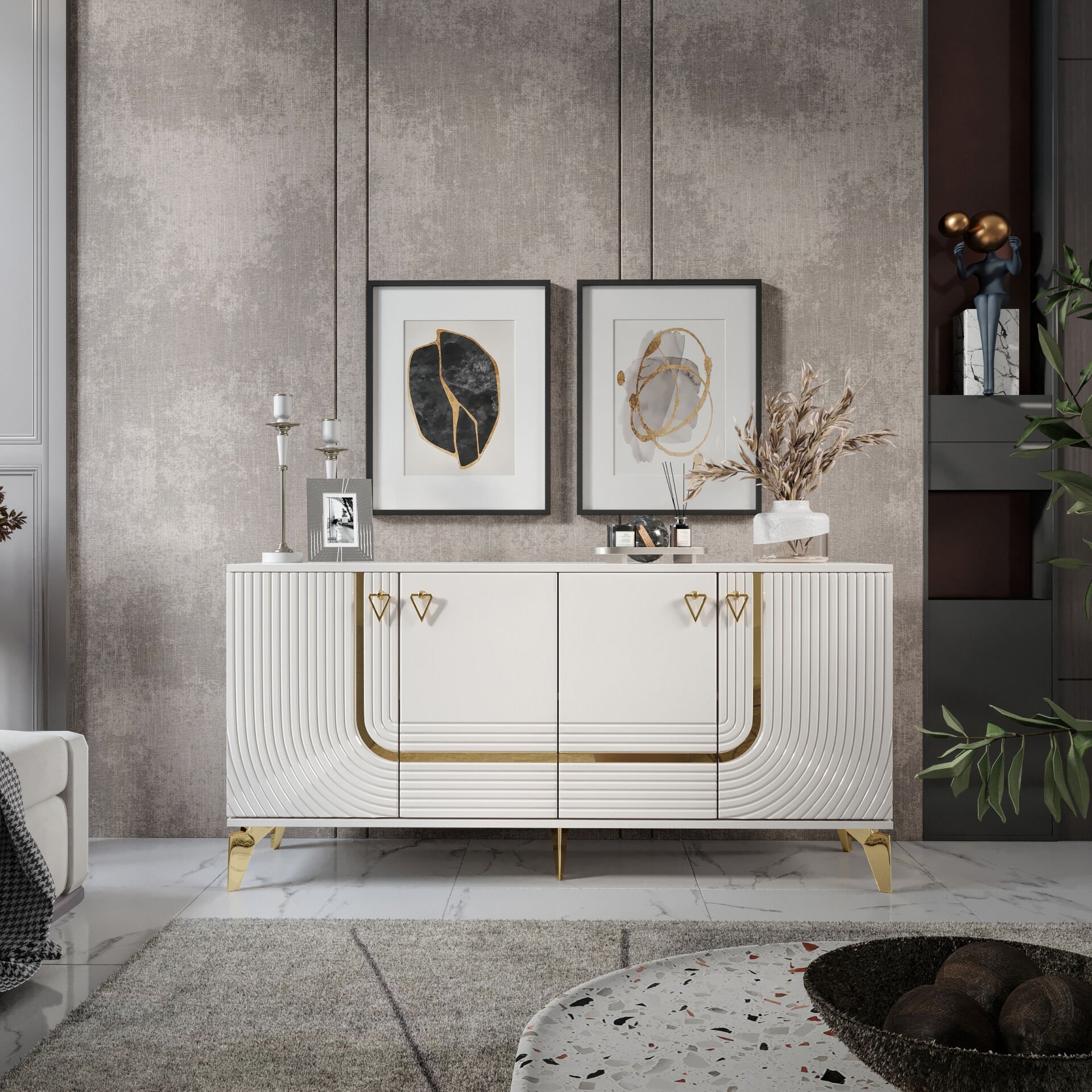 Art konsol 160 cm ekru gold modern tasarım konsol