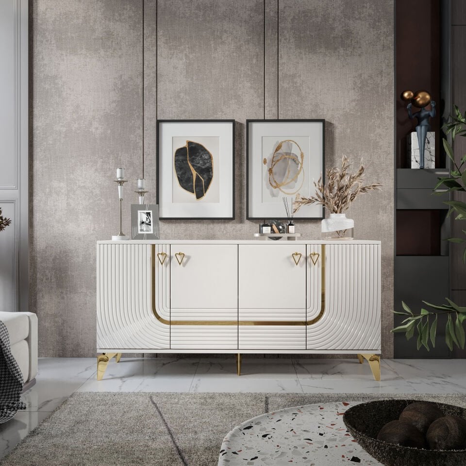 Art konsol 160 cm ekru gold modern tasarım konsol