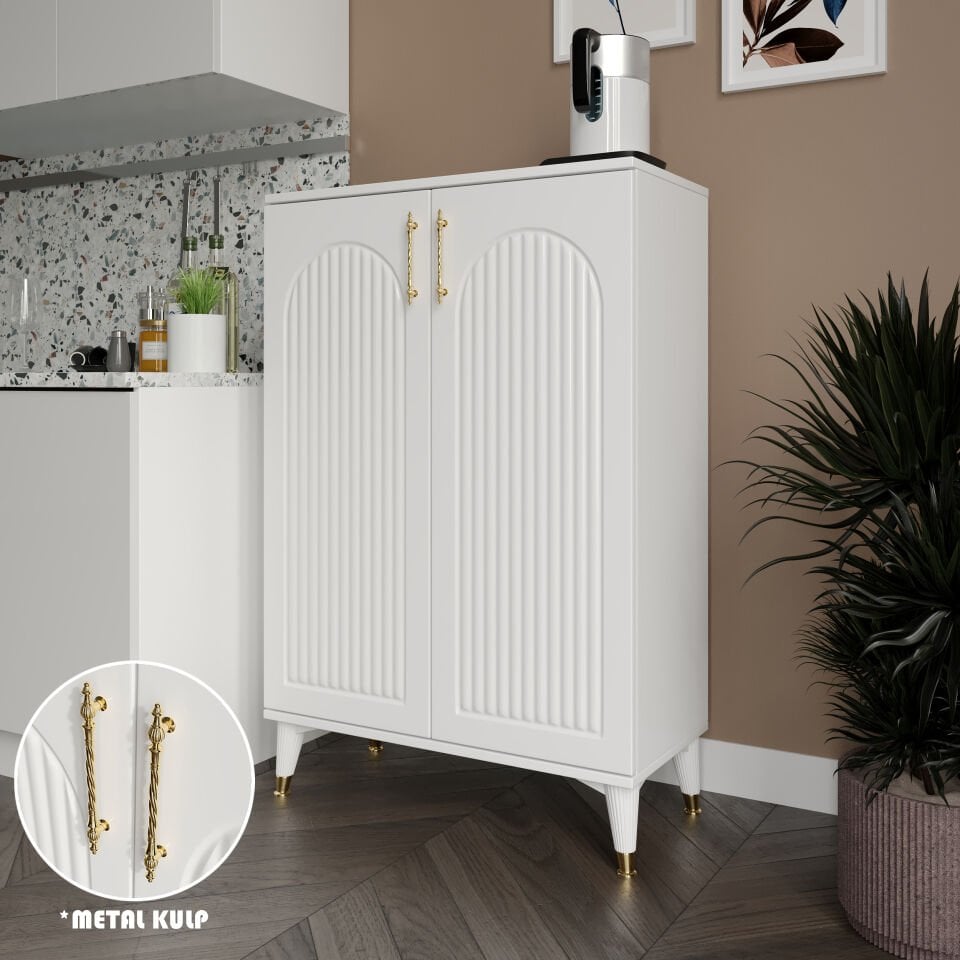 Kale Çok Amaçlı Dolap Mutfak Balkon Kiler Banyo Ayakkabılık Dolabı Beyaz Gold