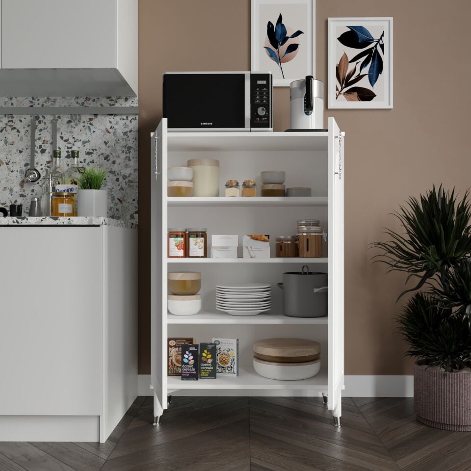 Kale Çok Amaçlı Dolap Mutfak Balkon Kiler Banyo Ayakkabılık Dolabı Beyaz Gümüş