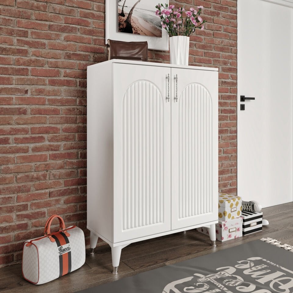 Kale Ayakkabılık  Çok Amaçlı Dolap Mutfak Kiler Balkon Beyaz Gümüş