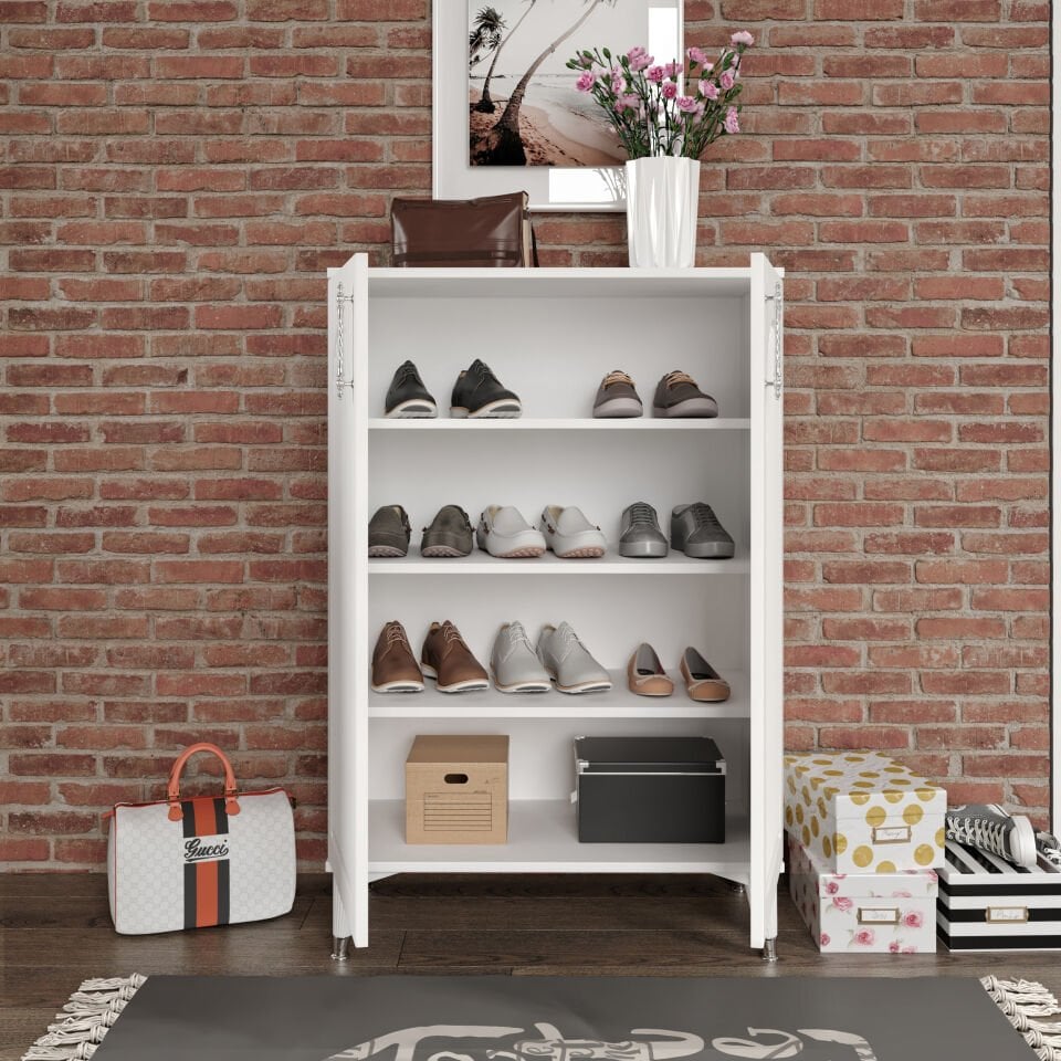 Kale Ayakkabılık  Çok Amaçlı Dolap Mutfak Kiler Balkon Beyaz Gümüş