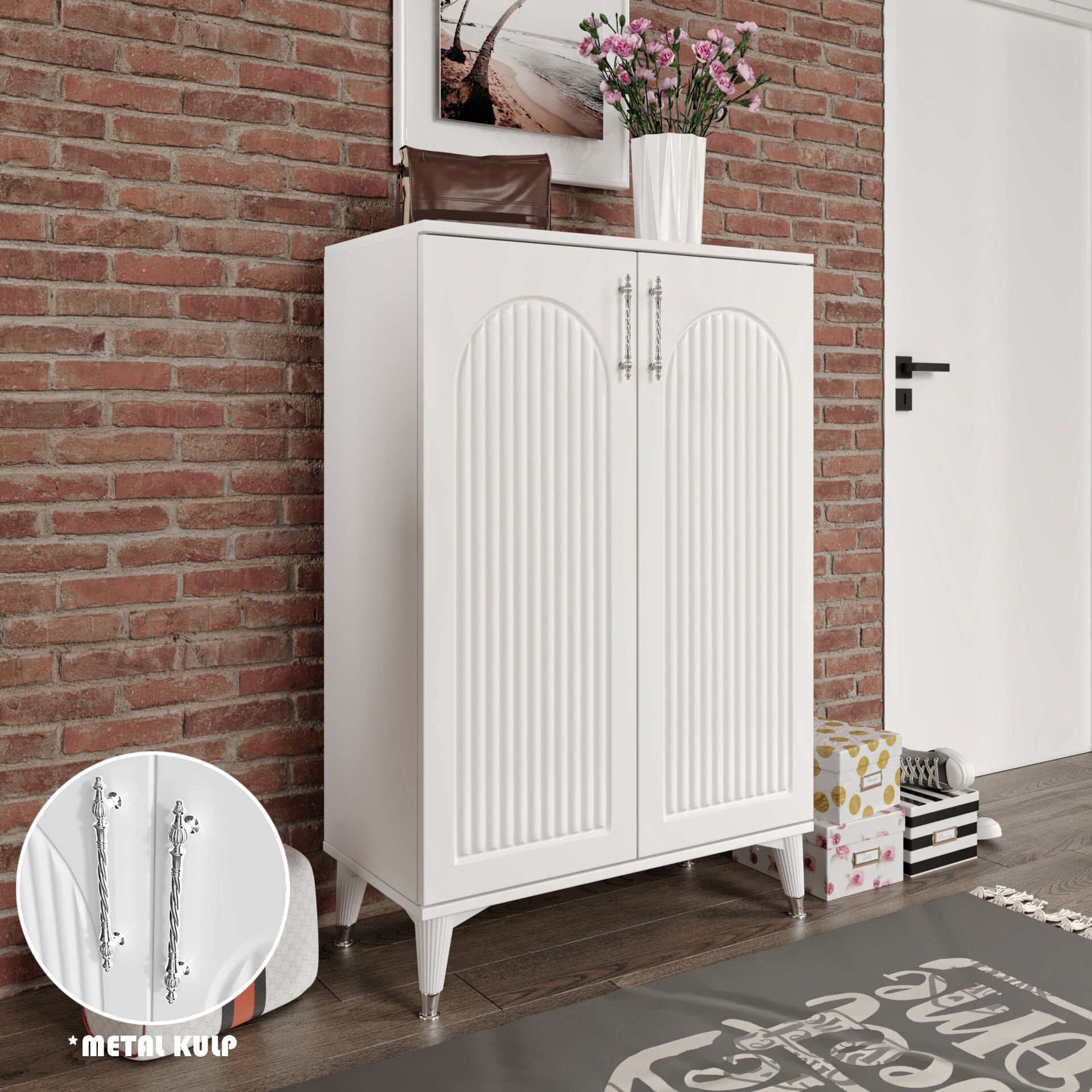 Kale Ayakkabılık  Çok Amaçlı Dolap Mutfak Kiler Balkon Beyaz Gümüş