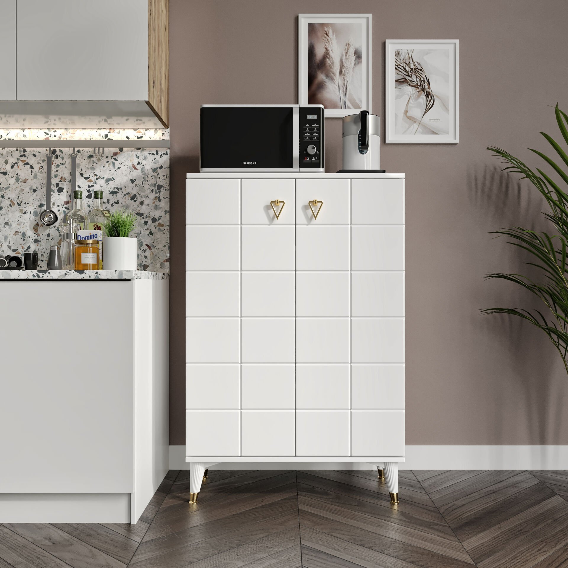 Bella Çok Amaçlı Dolap Mutfak Balkon Kiler Banyo Ayakkabılık Dolabı Beyaz Gold