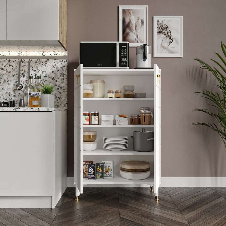 Bella Çok Amaçlı Dolap Mutfak Balkon Kiler Banyo Ayakkabılık Dolabı Beyaz Gold