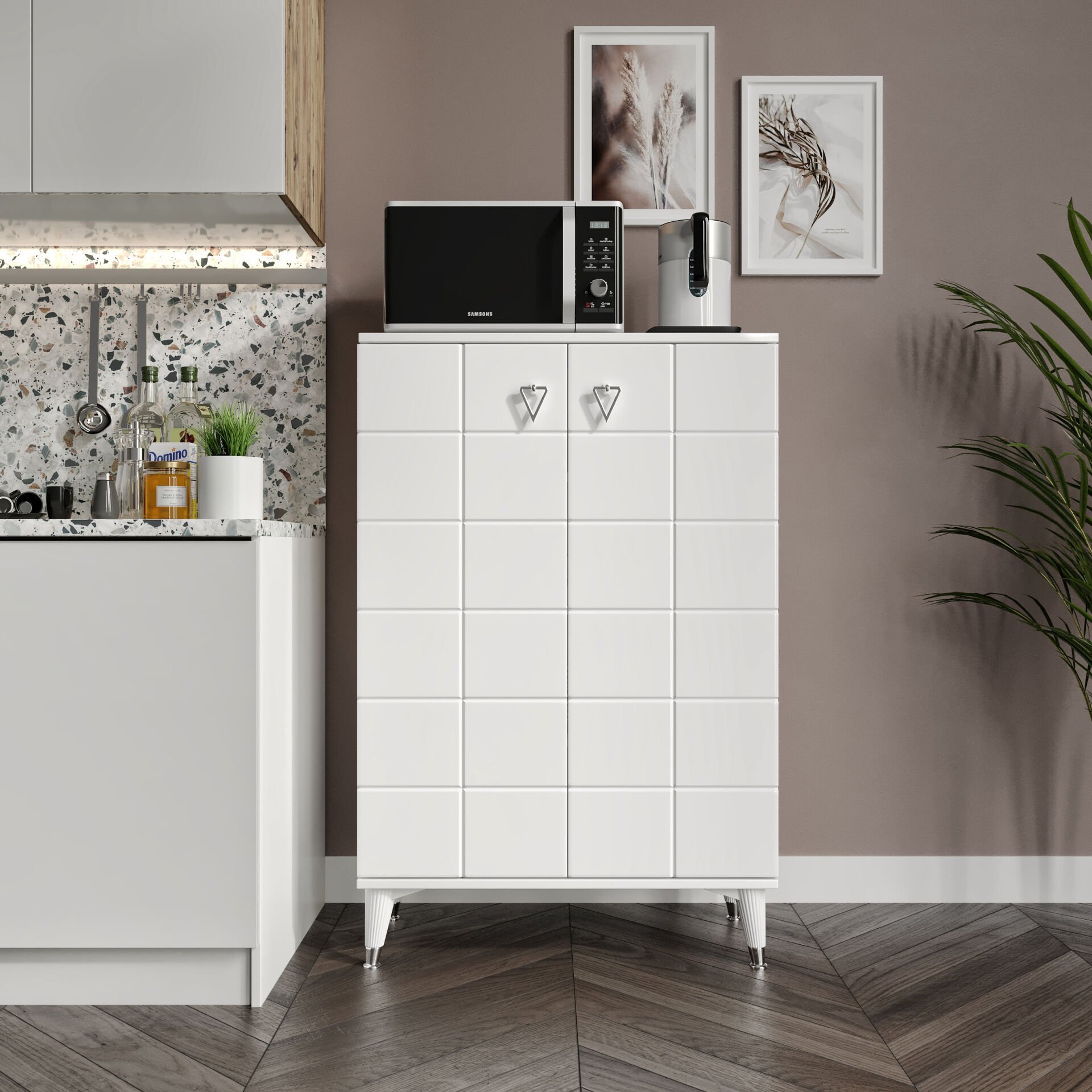 Bella Çok Amaçlı Dolap Mutfak Balkon Kiler Banyo Ayakkabılık Dolabı Beyaz Gümüş