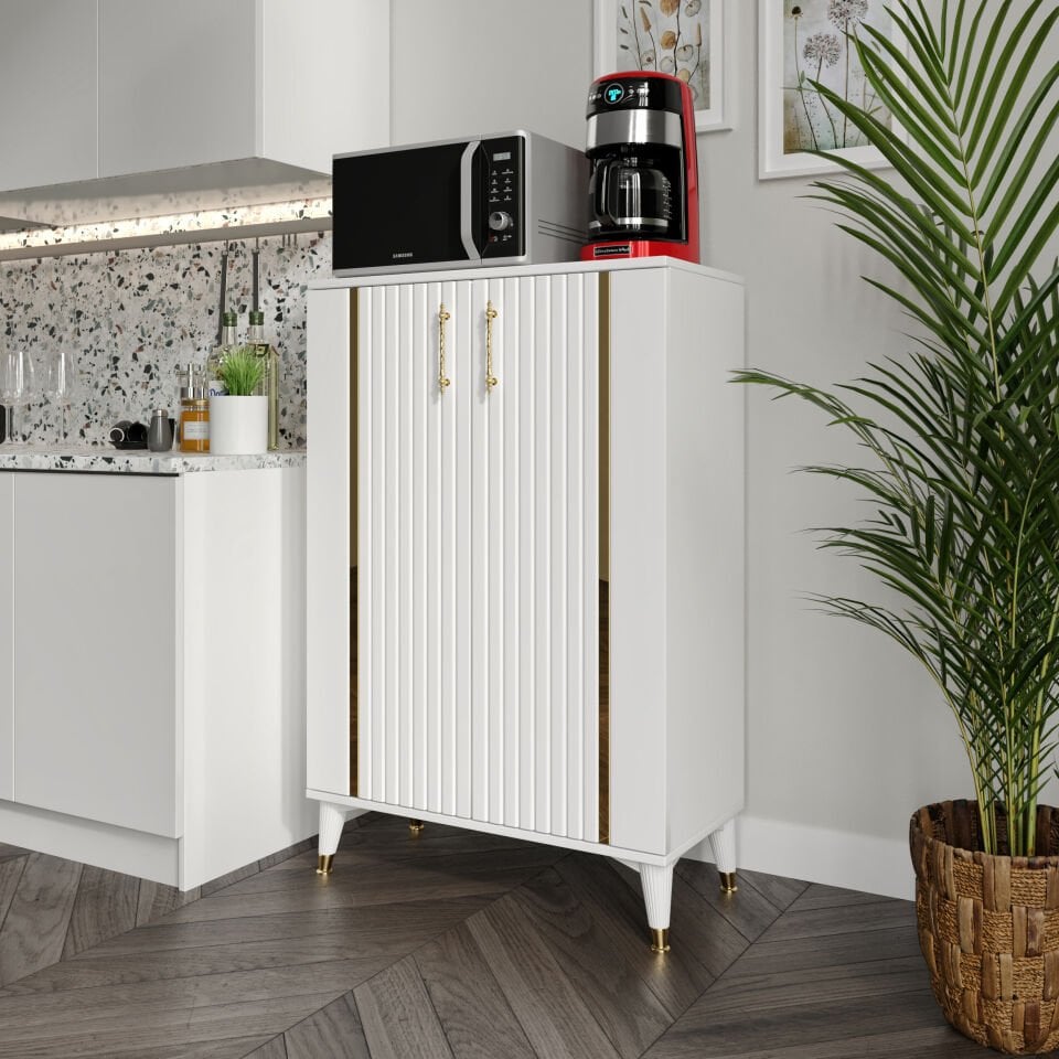 Lyra Çok Amaçlı Dolap Mutfak Balkon Kiler Banyo Ayakkabılık Dolabı Beyaz Gold