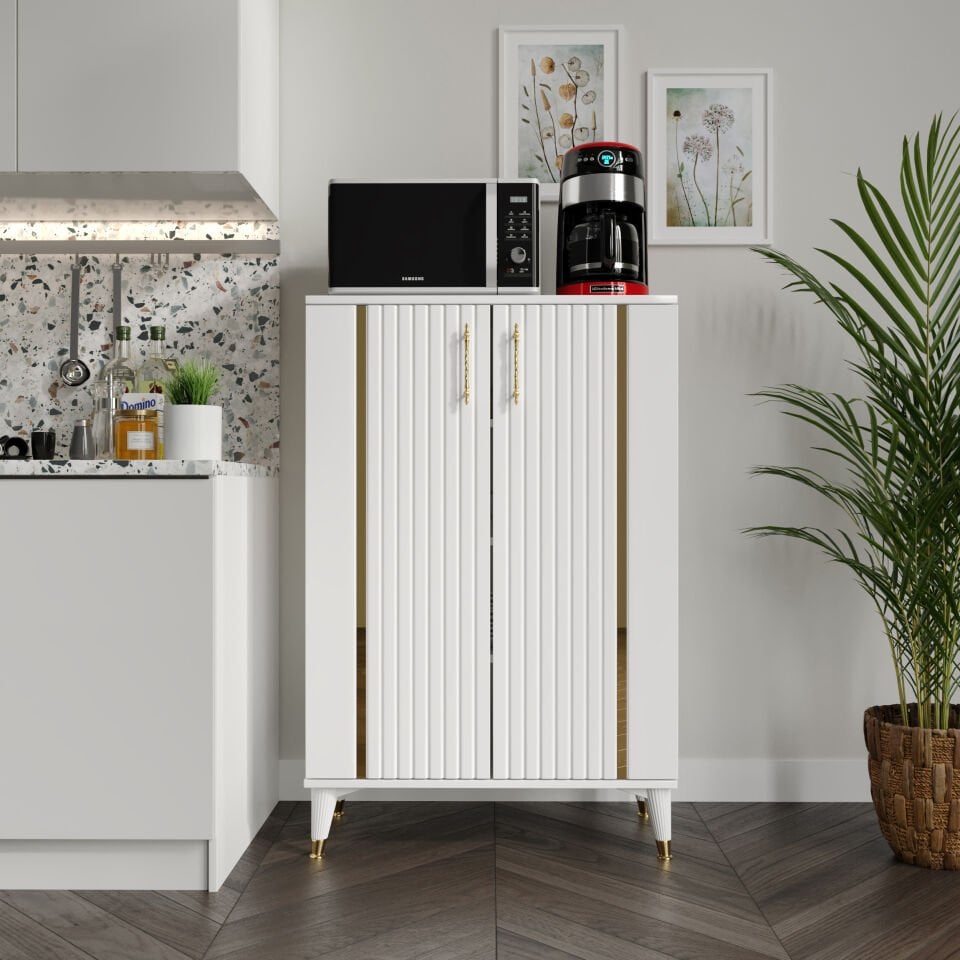 Lyra Çok Amaçlı Dolap Mutfak Balkon Kiler Banyo Ayakkabılık Dolabı Beyaz Gold