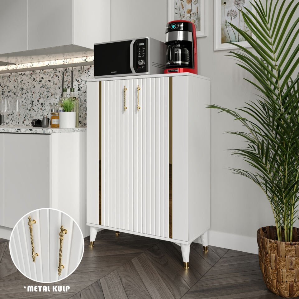 Lyra Çok Amaçlı Dolap Mutfak Balkon Kiler Banyo Ayakkabılık Dolabı Beyaz Gold