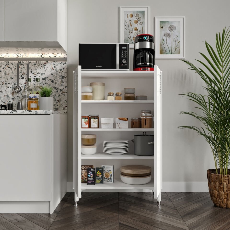 Lyra Çok Amaçlı Dolap Mutfak Balkon Kiler Banyo Ayakkabılık Dolabı Beyaz Gümüş