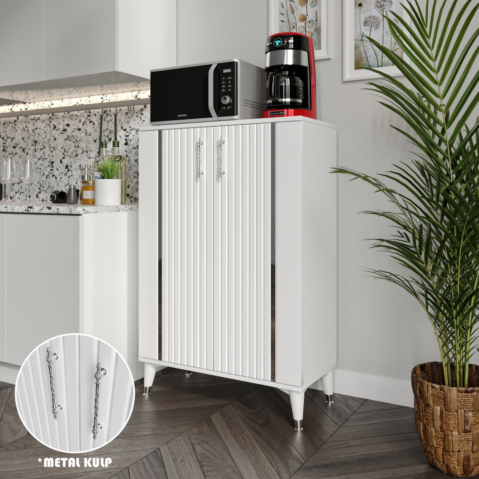 Lyra Çok Amaçlı Dolap Mutfak Balkon Kiler Banyo Ayakkabılık Dolabı Beyaz Gümüş