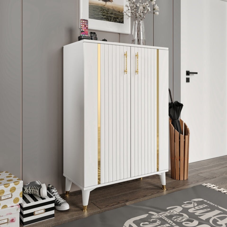 Lyra çok amaçlı dolap beyaz gold ön görünüm
