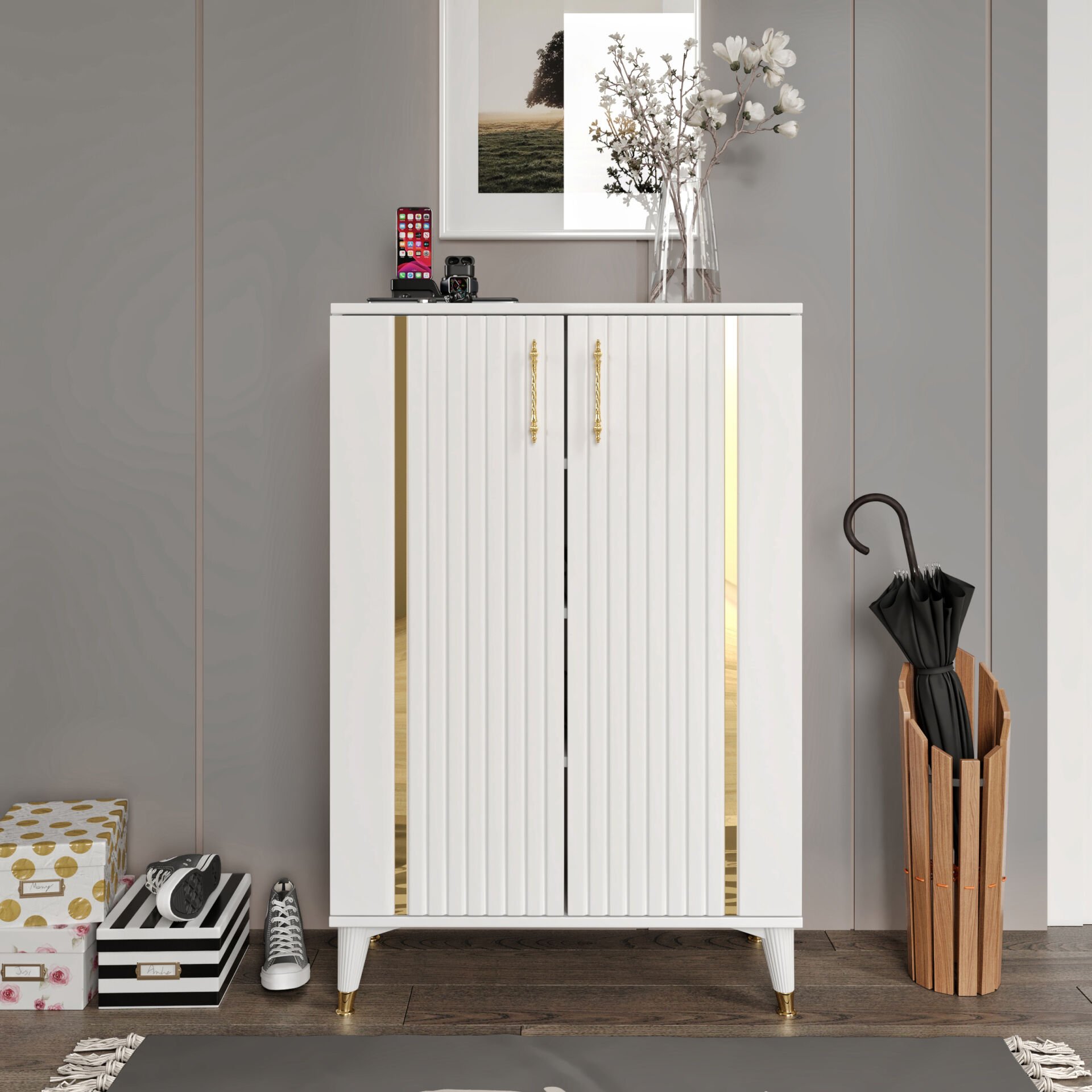 Lyra çok amaçlı dolap beyaz gold mutfak kiler balkon