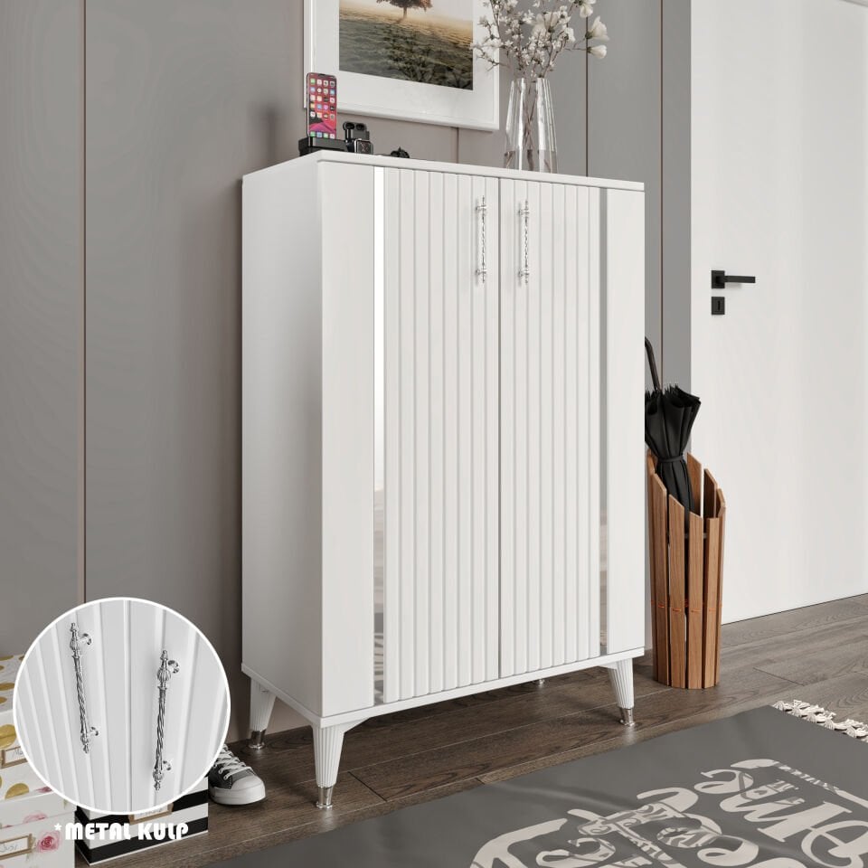 Lyra Ayakkabılık  Çok Amaçlı Dolap Mutfak Kiler Balkon Beyaz Gümüş