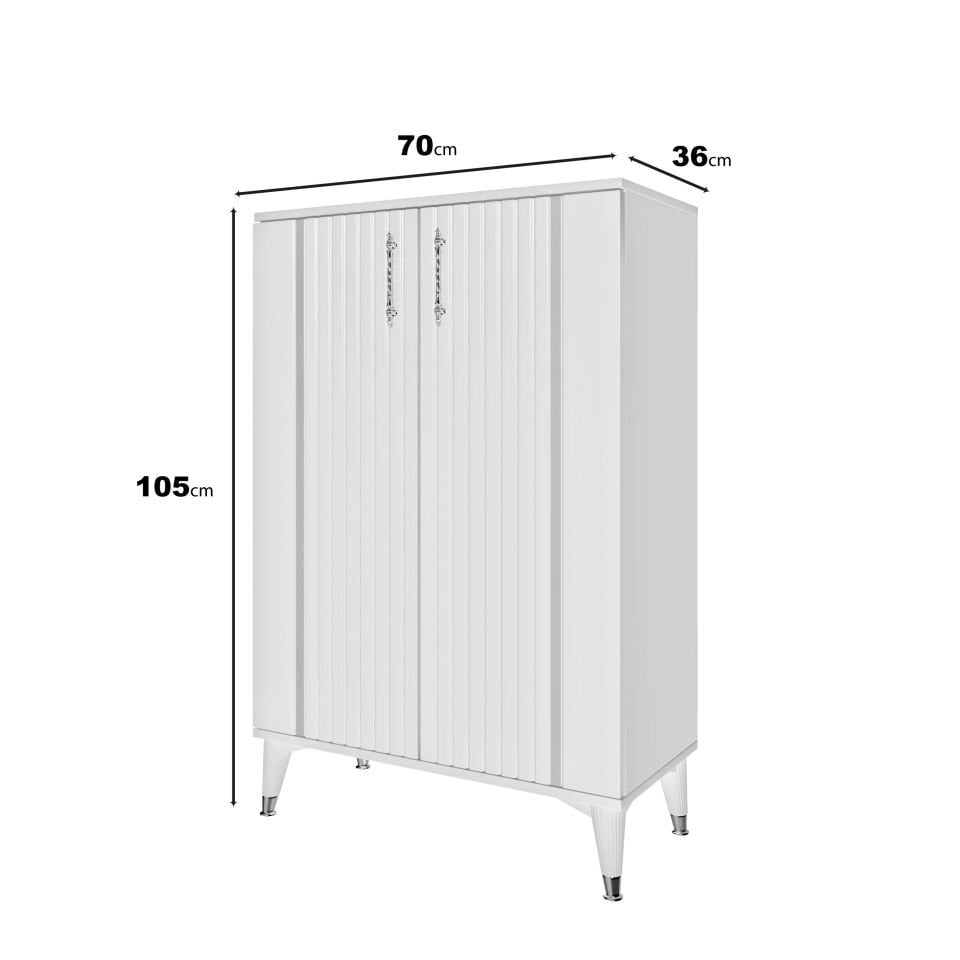 Lyra metal kulp detay beyaz gümüş dolap